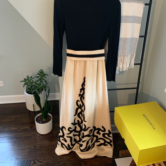 VTG 60s maxi floor length mock neck dress with matching belt - Picture 3 of 6